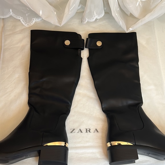 ZARA FAUX LEATHER HEELED KNEE HIGH BOOTS - Picture 10 of 15